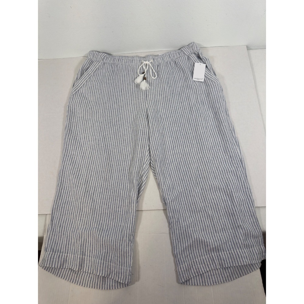 Westbound Woman The Island Crop Blue White Striped Pants Linen  2X Boho Nautical
